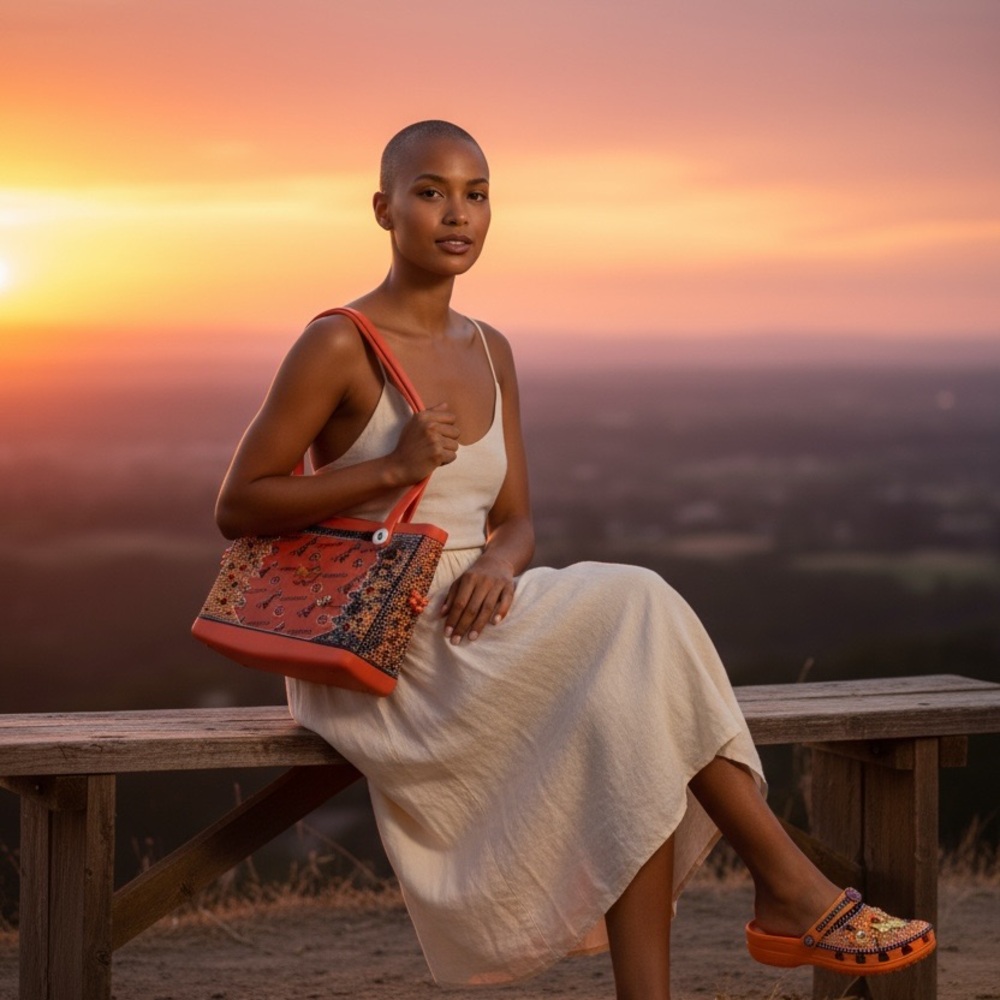 Bogg Bagg & Croc Set Vibrant Orange Embellished Tote